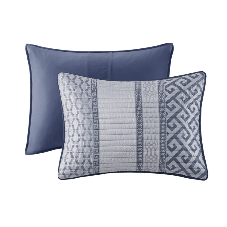 Navy Reversible Microfiber Full Quilt Set with Decorative Pillow