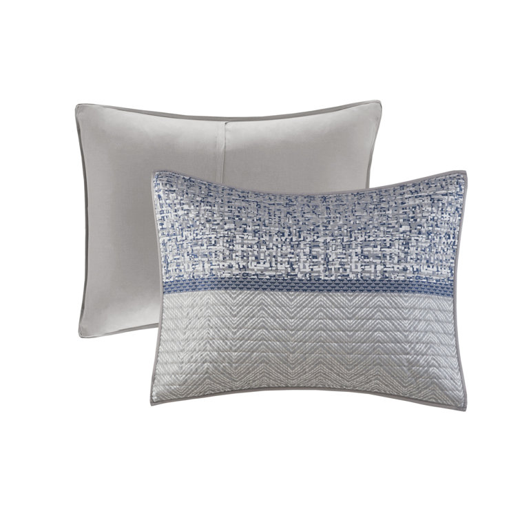 Gray and Navy King Reversible Jacquard Quilt Set