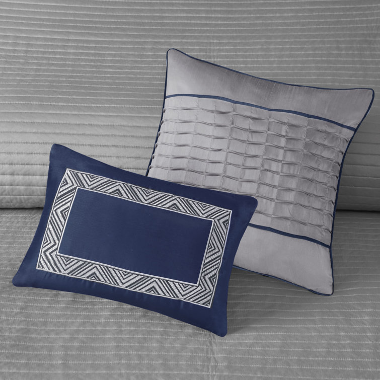 Gray and Navy King Reversible Jacquard Quilt Set