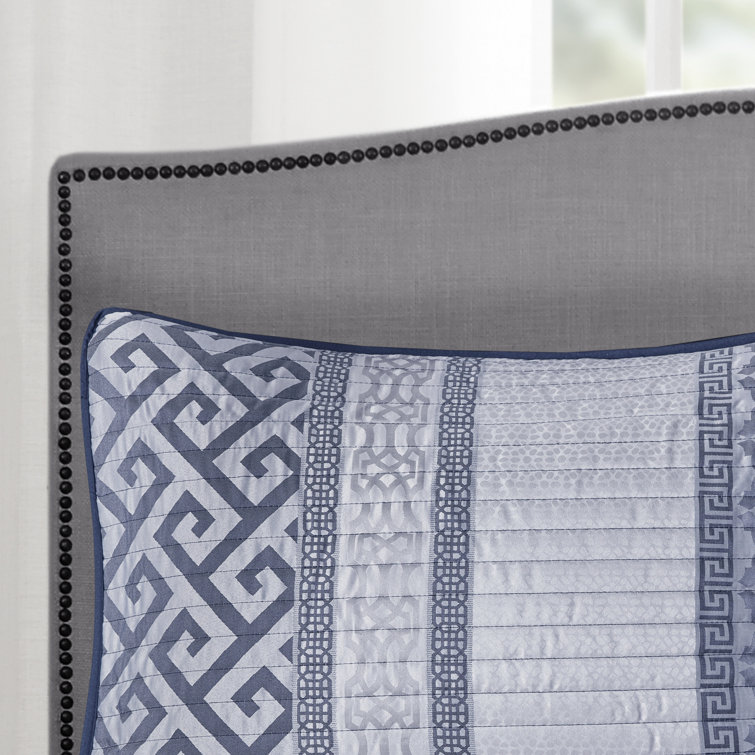 Navy Reversible Microfiber Full Quilt Set with Decorative Pillow