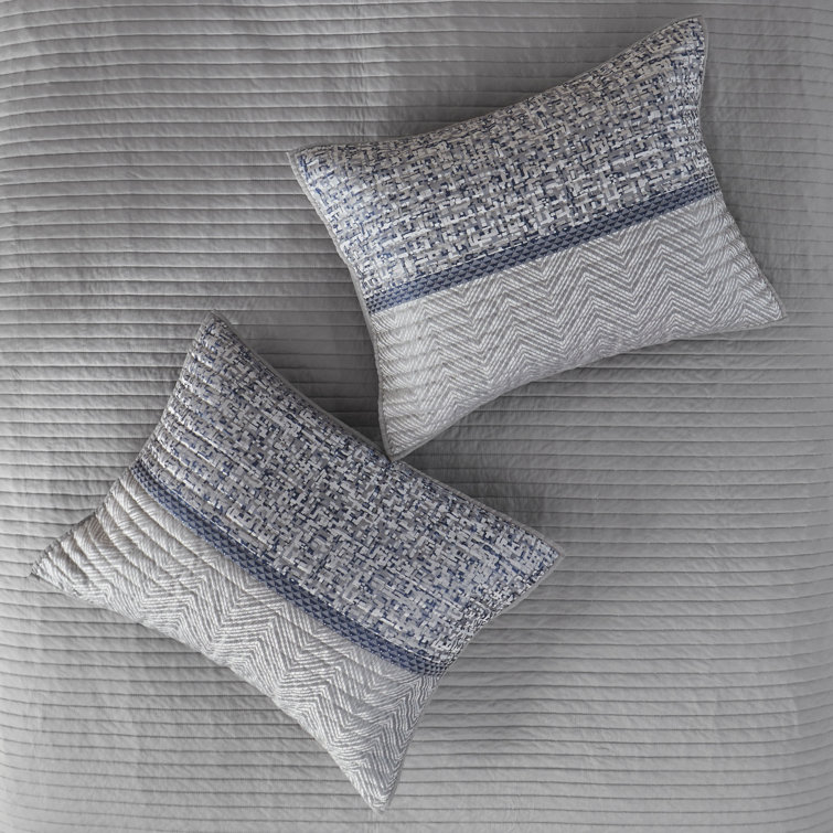 Gray and Navy King Reversible Jacquard Quilt Set