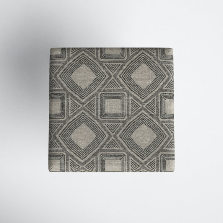 Charcoal Square Geometric Tufted Footstool with Metal X Base
