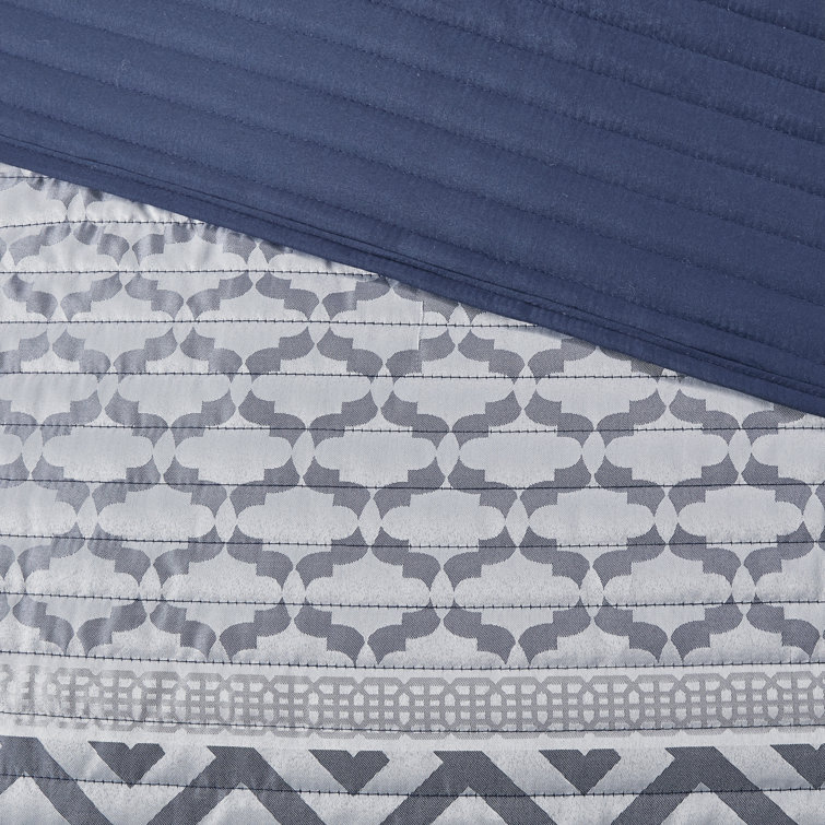 Navy Reversible Microfiber Full Quilt Set with Decorative Pillow