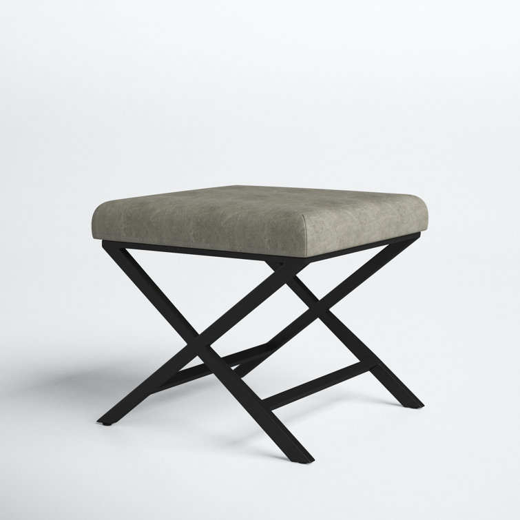 Modern Industrial Gray Faux Leather Ottoman with Sleek Metal Base