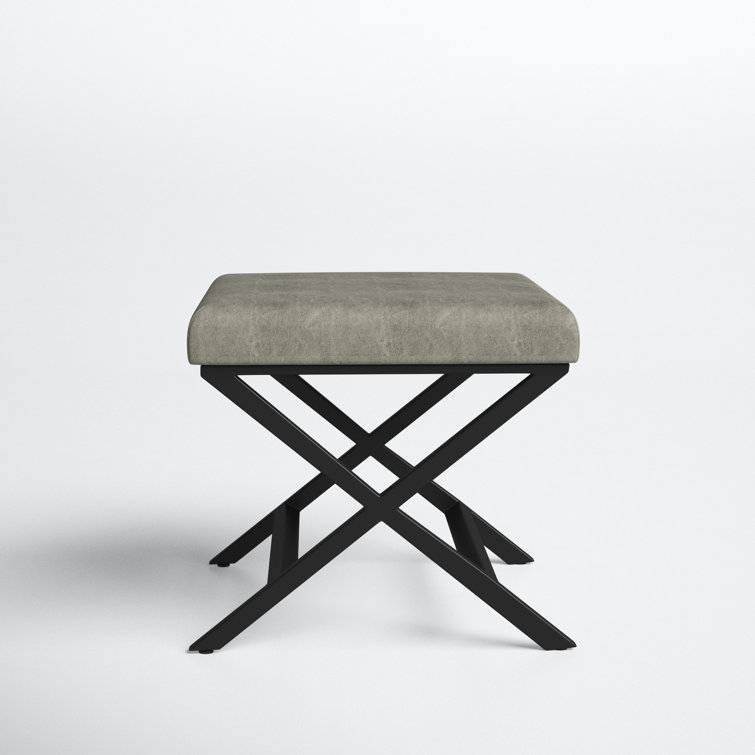 Modern Industrial Gray Faux Leather Ottoman with Sleek Metal Base