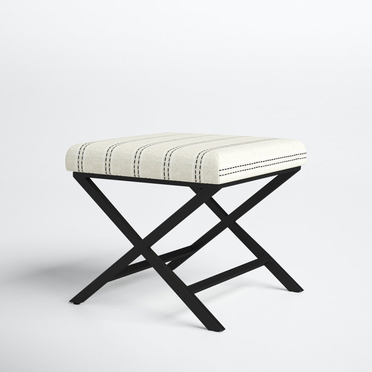 Sleek 21" Black and White Striped Metal Base Footstool