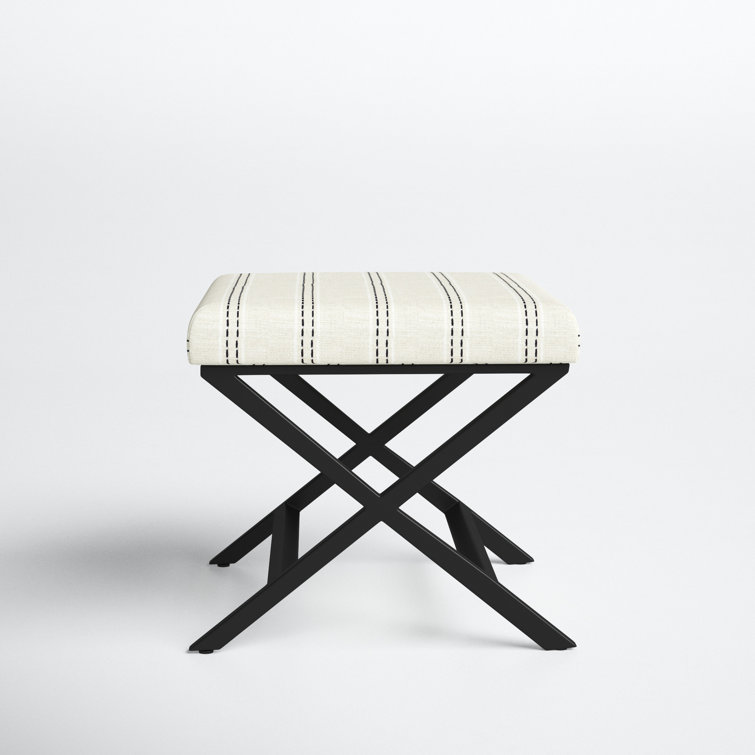 Sleek 21" Black and White Striped Metal Base Footstool