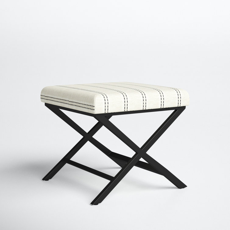 Sleek 21" Black and White Striped Metal Base Footstool