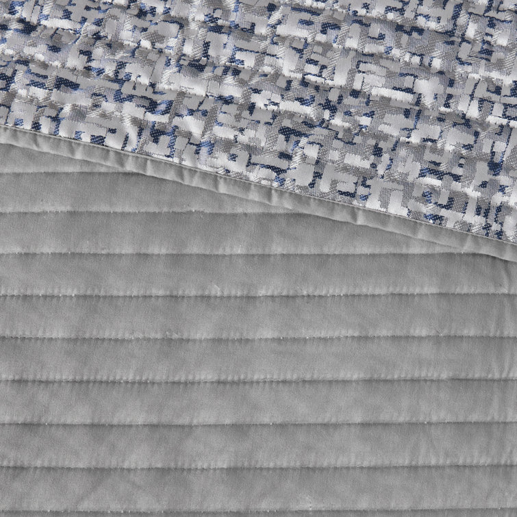 Gray and Navy King Reversible Jacquard Quilt Set