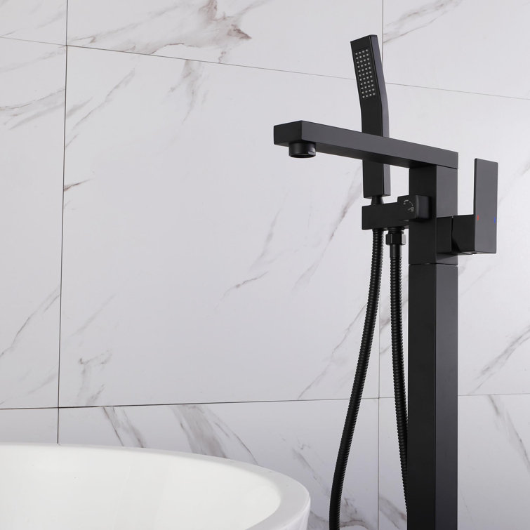 Matte Black Freestanding Floor Mount Tub Faucet with Hand Shower