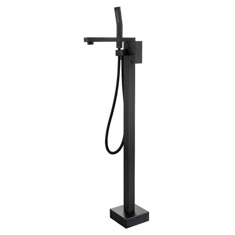 Matte Black Freestanding Floor Mount Tub Faucet with Hand Shower