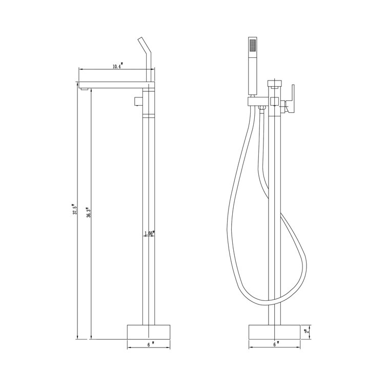 Matte Black Freestanding Floor Mount Tub Faucet with Hand Shower
