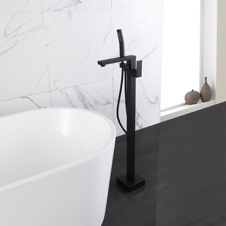 Matte Black Freestanding Floor Mount Tub Faucet with Hand Shower