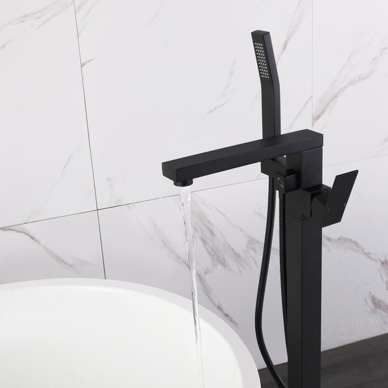 Matte Black Freestanding Floor Mount Tub Faucet with Hand Shower