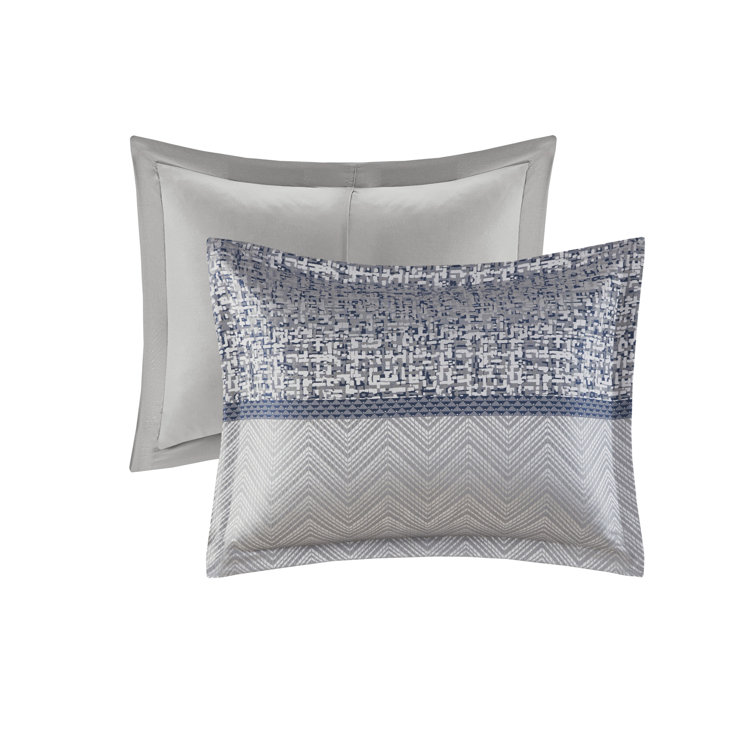 Navy and Gray Geometric Jacquard Queen Comforter Set