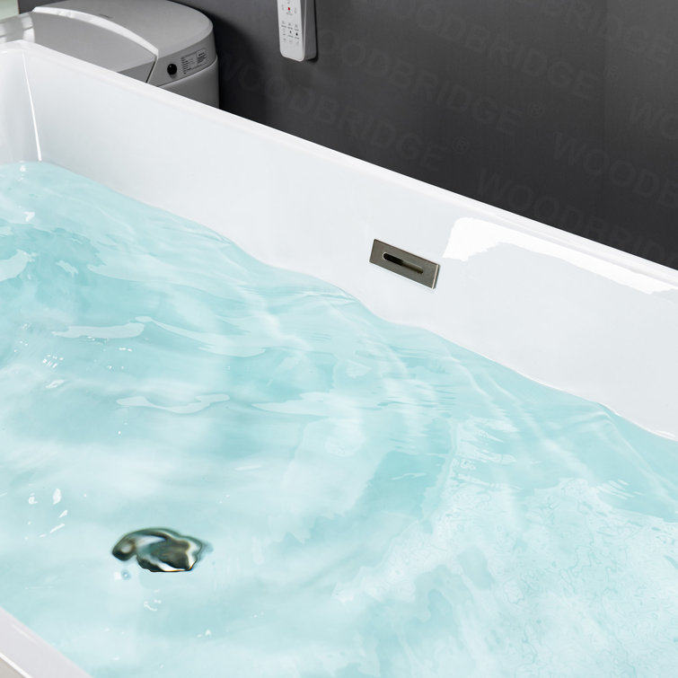 67" x 32" Freestanding Soaking Acrylic Rectangular Bathtub, Non-Slip Design