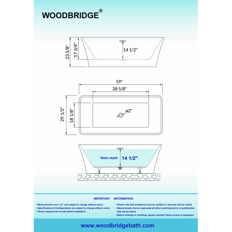 Echo 59'' White Acrylic Freestanding Soaking Bathtub with Brushed Gold Trim