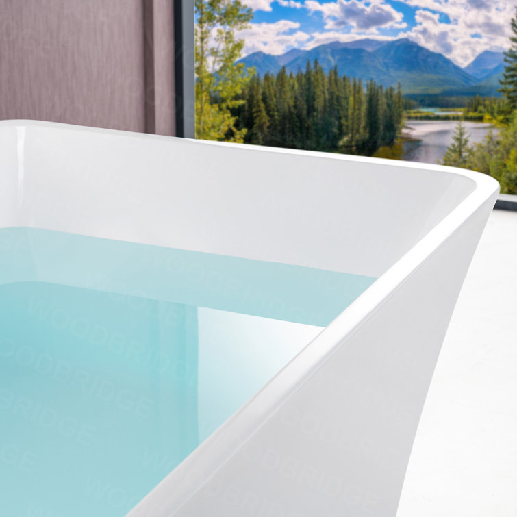 Echo 59'' White Acrylic Freestanding Soaking Bathtub with Brushed Gold Trim