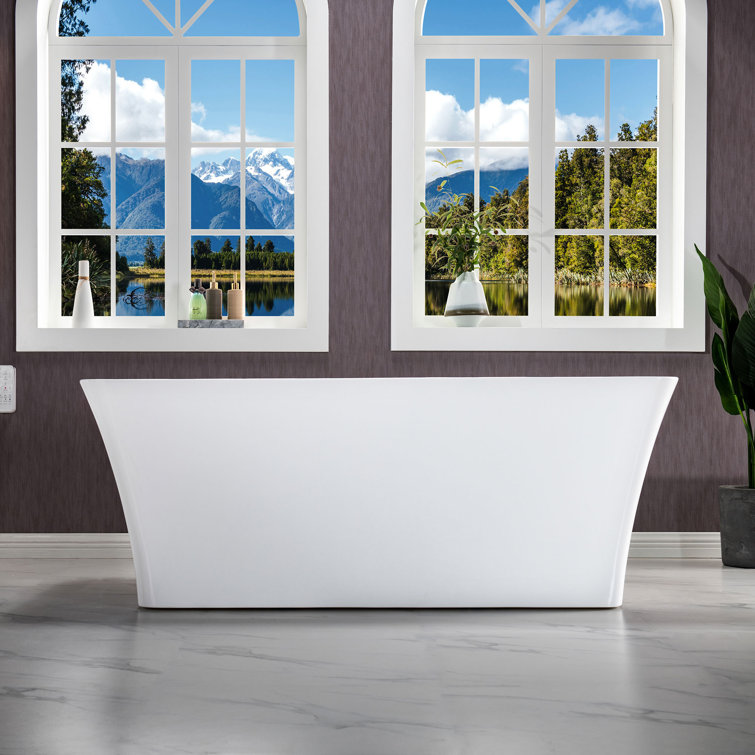 Echo 59'' White Acrylic Freestanding Soaking Bathtub with Brushed Gold Trim