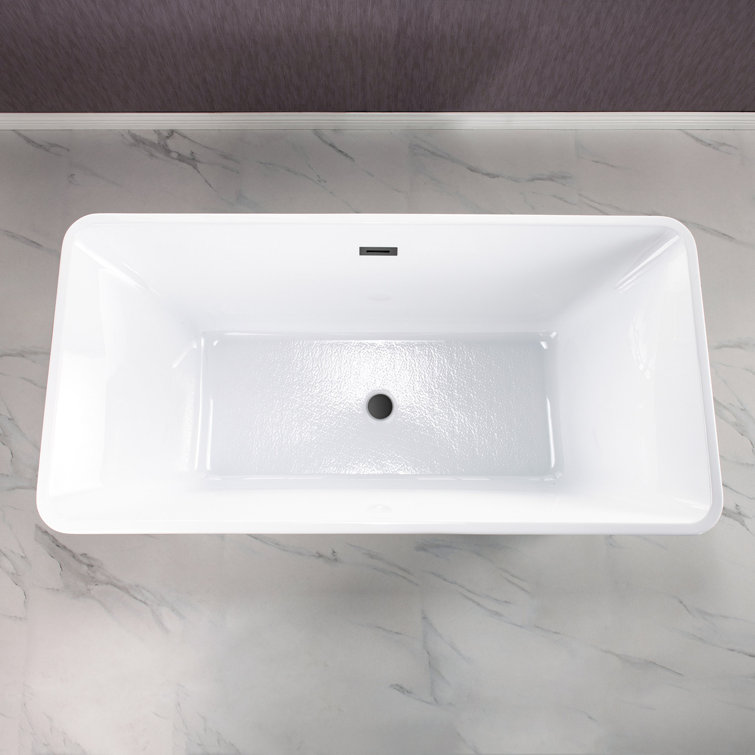 Echo 59'' White Acrylic Freestanding Soaking Bathtub with Matte Black Trim
