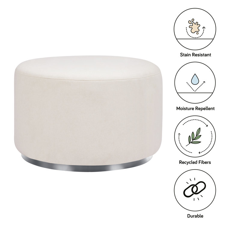 White Eco-Weave Performance Gliding Ottoman with Stainless Steel Base
