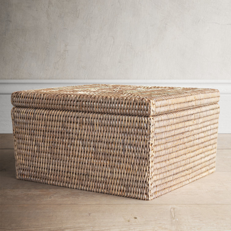Coastal Breezy White Wash Handwoven Rattan Storage Box with Lid