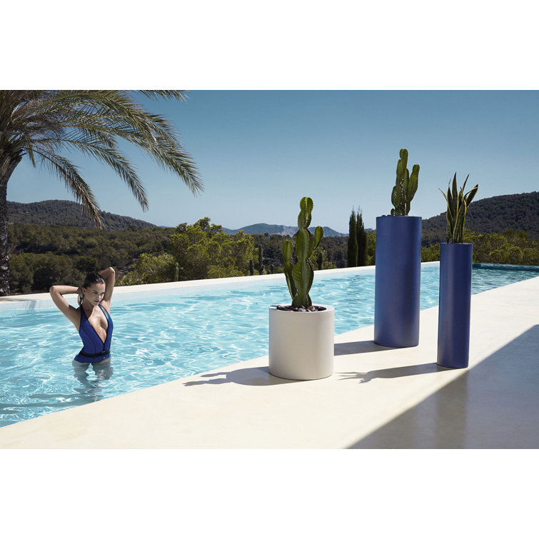 White Matte Polyethylene Cylinder Pot Planter, 15.75"
