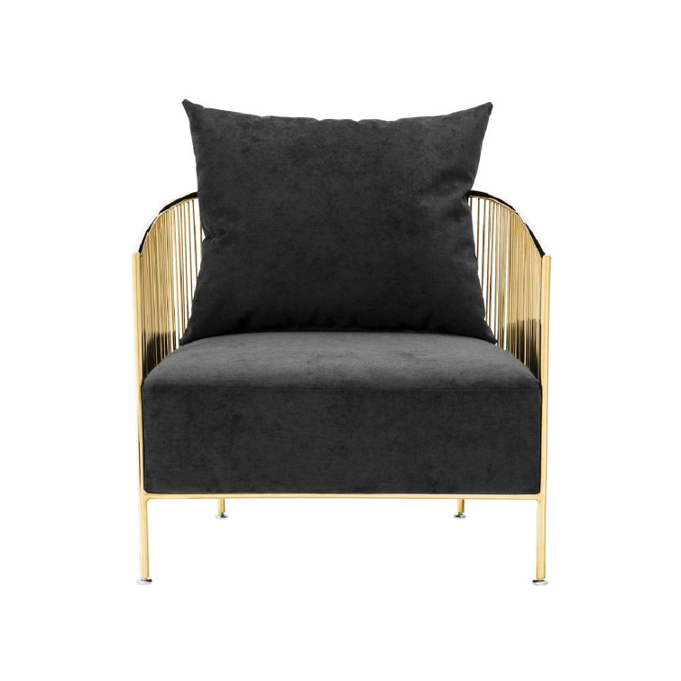 Knox Gold Finish Barrel Chair with Black Velvet Upholstery