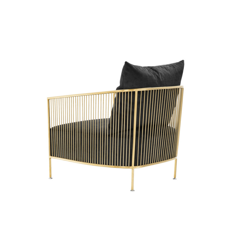 Knox Gold Finish Barrel Chair with Black Velvet Upholstery