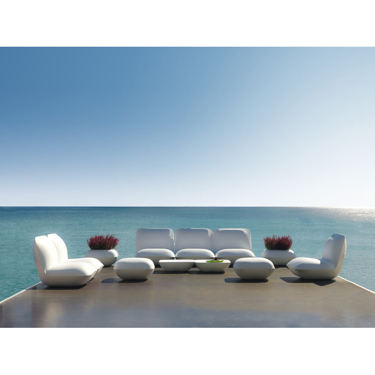 Ecru Plastic Armless Outdoor Lounge Chair