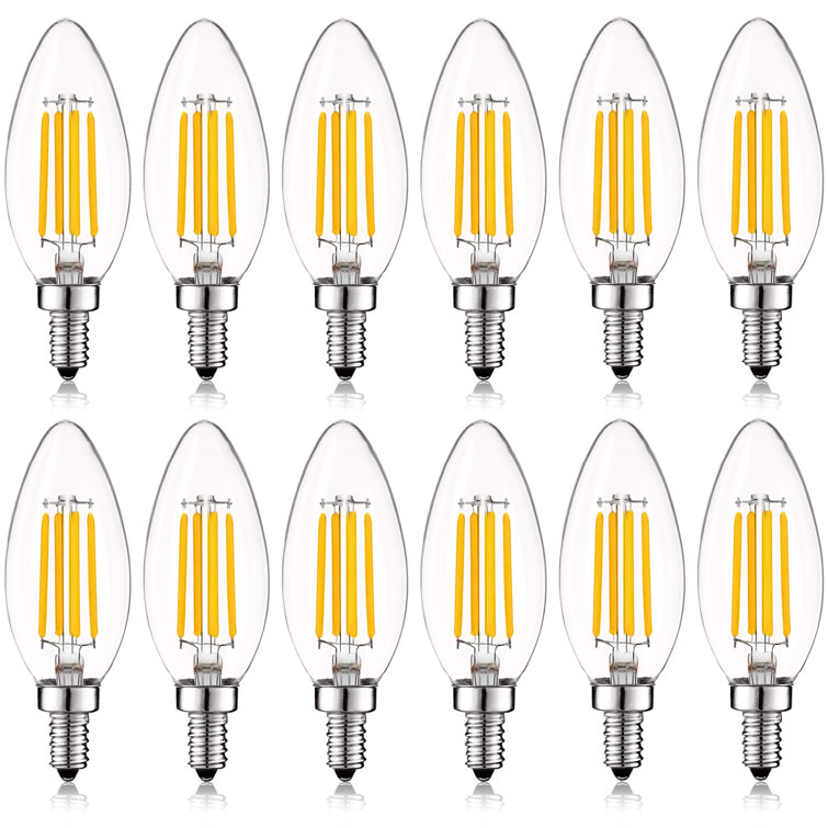 Clear Dimmable LED Candelabra Bulbs with Exposed Filament, 12-Pack