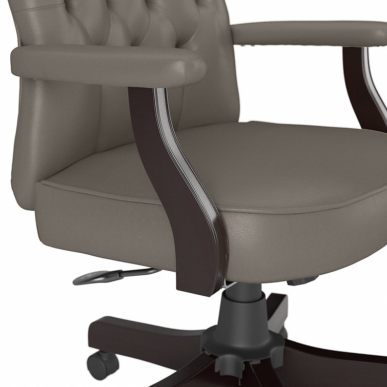 High-Back Swivel Office Chair with Adjustable Arms in Washed Gray Leather