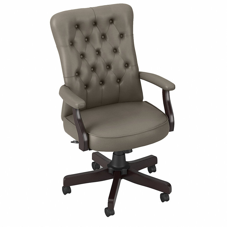 High-Back Swivel Office Chair with Adjustable Arms in Washed Gray Leather