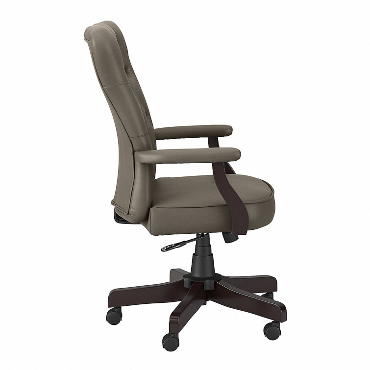 High-Back Swivel Office Chair with Adjustable Arms in Washed Gray Leather