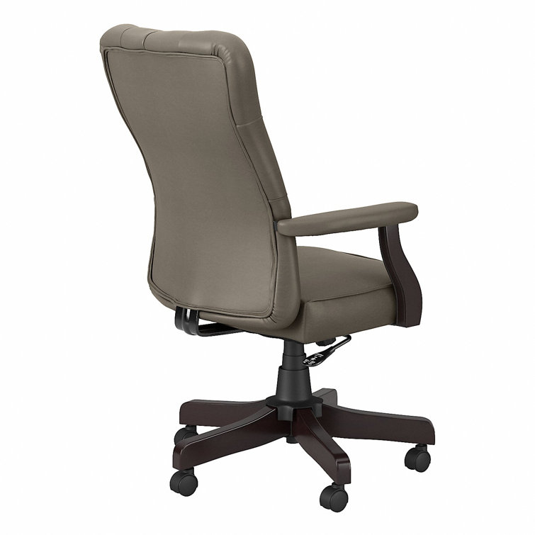 High-Back Swivel Office Chair with Adjustable Arms in Washed Gray Leather
