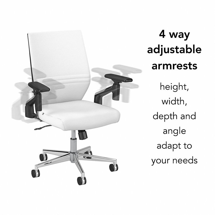 White Adjustable Swivel Leather Task Chair with Chrome Base