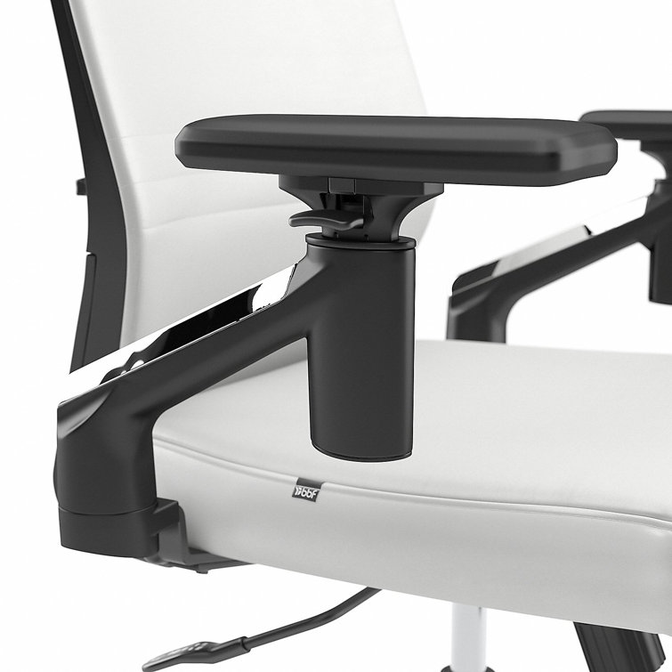 White Adjustable Swivel Leather Task Chair with Chrome Base
