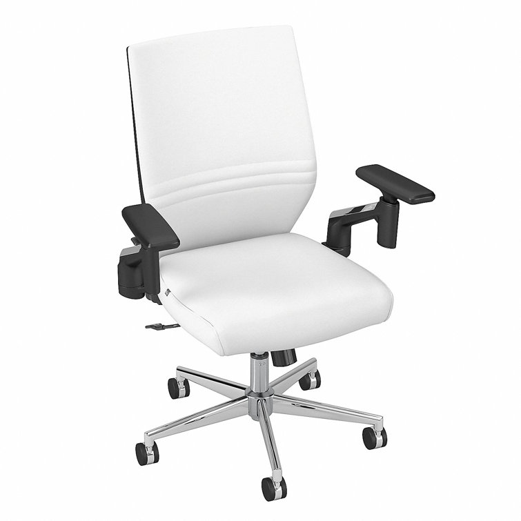 White Adjustable Swivel Leather Task Chair with Chrome Base