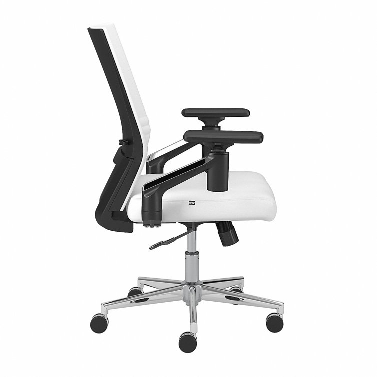 White Adjustable Swivel Leather Task Chair with Chrome Base