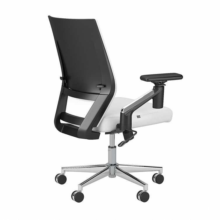 White Adjustable Swivel Leather Task Chair with Chrome Base