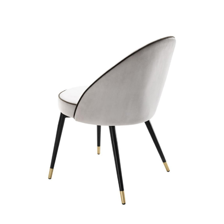 Roche Light Gray Velvet Upholstered Side Chair with Brass Caps