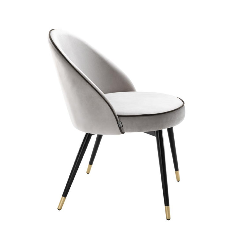 Roche Light Gray Velvet Upholstered Side Chair with Brass Caps
