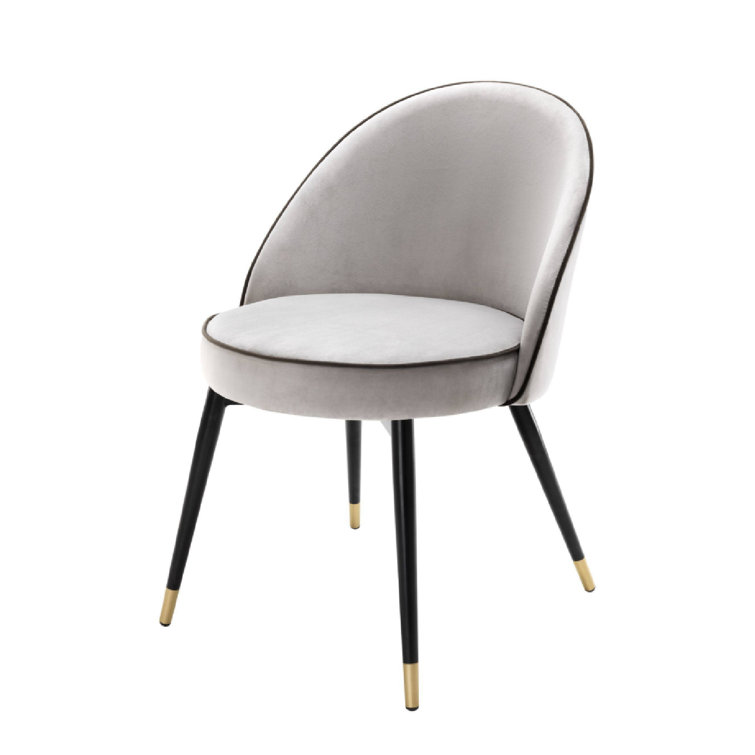 Roche Light Gray Velvet Upholstered Side Chair with Brass Caps