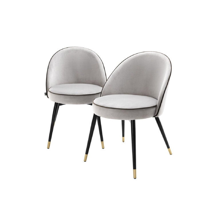 Roche Light Gray Velvet Upholstered Side Chair with Brass Caps