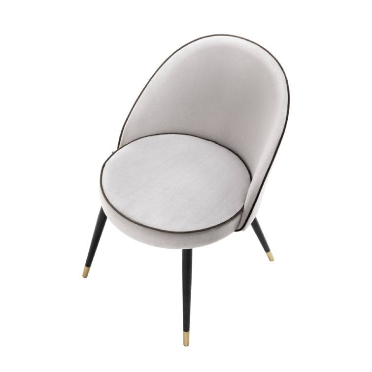 Roche Light Gray Velvet Upholstered Side Chair with Brass Caps