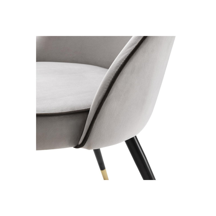 Roche Light Gray Velvet Upholstered Side Chair with Brass Caps