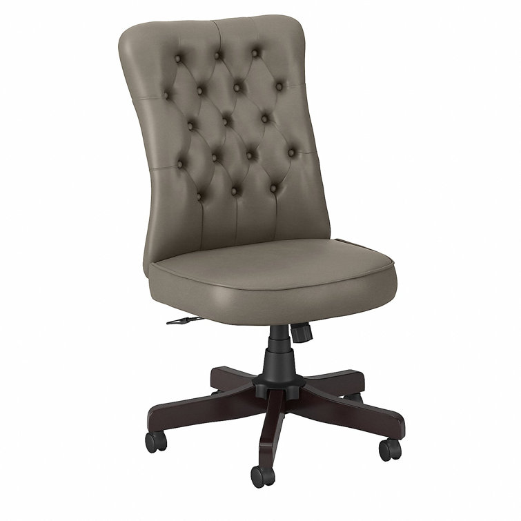 High-Back Swivel Office Chair with Adjustable Arms in Washed Gray Leather
