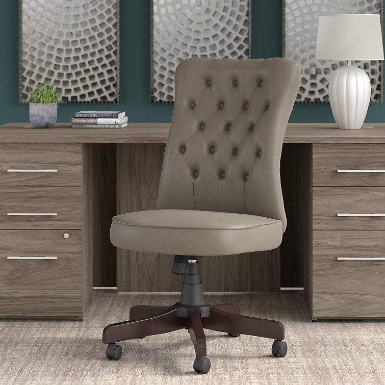 High-Back Swivel Office Chair with Adjustable Arms in Washed Gray Leather