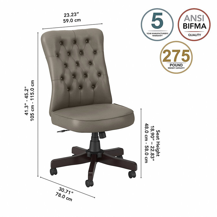 High-Back Swivel Office Chair with Adjustable Arms in Washed Gray Leather