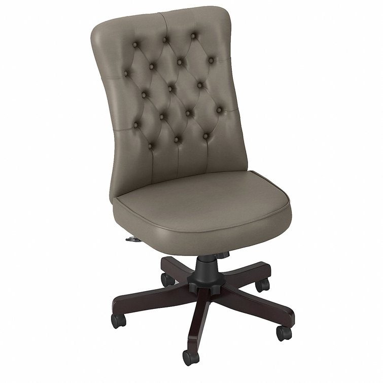 High-Back Swivel Office Chair with Adjustable Arms in Washed Gray Leather
